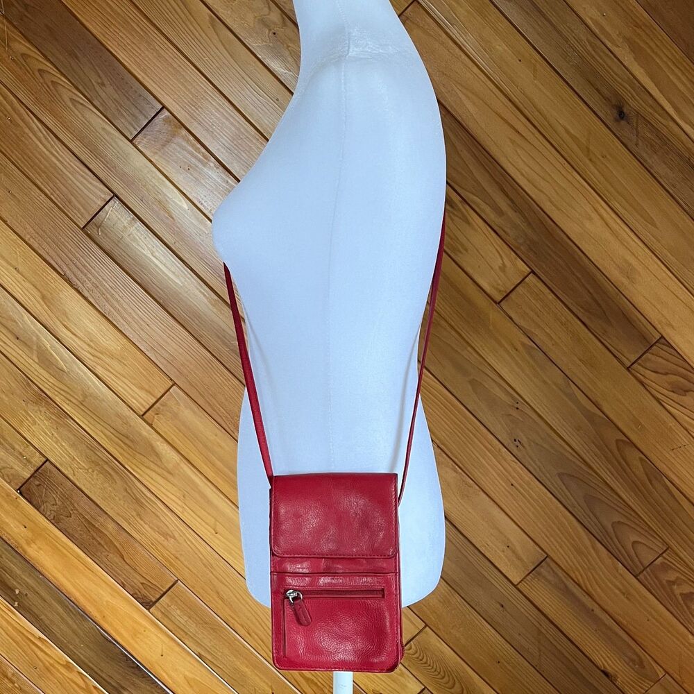 Vintage Red Leather Crossbody Wallet Phone Holder